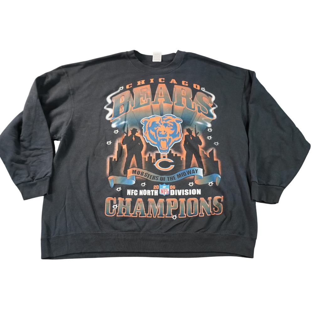 Vintage Chicago Bears Sweatshirt Mens 3XL Black 2006 Champions AOP Double Sided